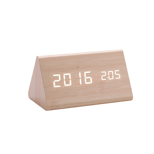 Source manufacturer led wooden clock thermometer electronic clock creative wooden student alarm clock triangle digital clock