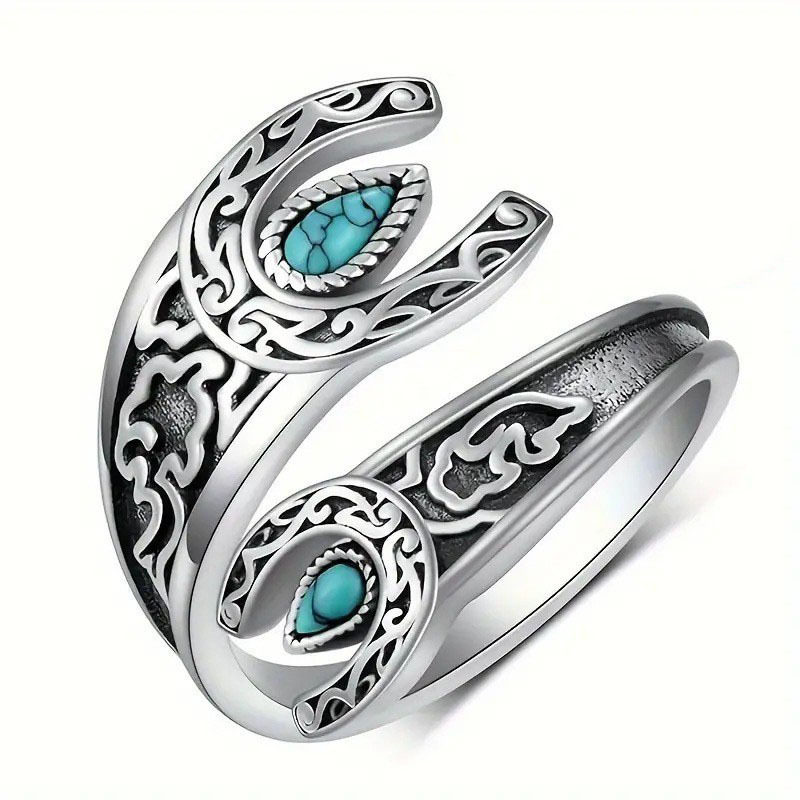 New Cross-Border European and American Retro Moonlight Inlaid Design Drop-Shaped Turquoise Fashion Adjustable Ring New Cross-Border European and American Retro Moonlight Inlaid Design Drop-Shaped Turquoise Fashion Adjustable Ring