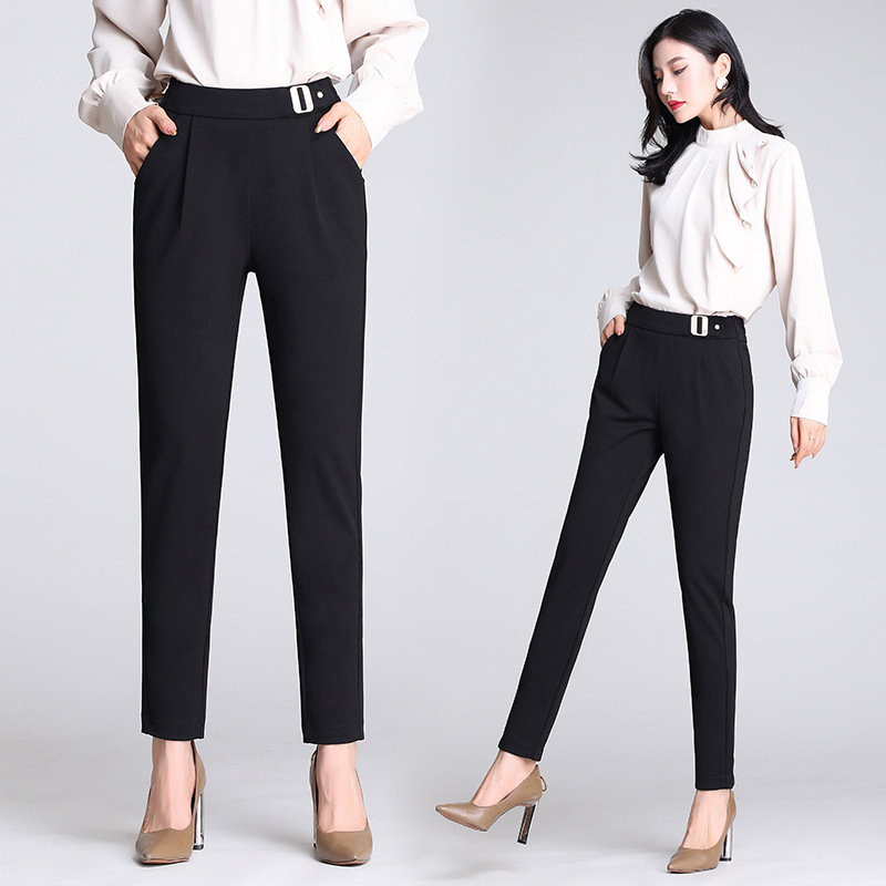 显瘦潮流哈伦裤女休闲小脚萝卜裤韩版高腰弹力松紧腰职业女裤代发