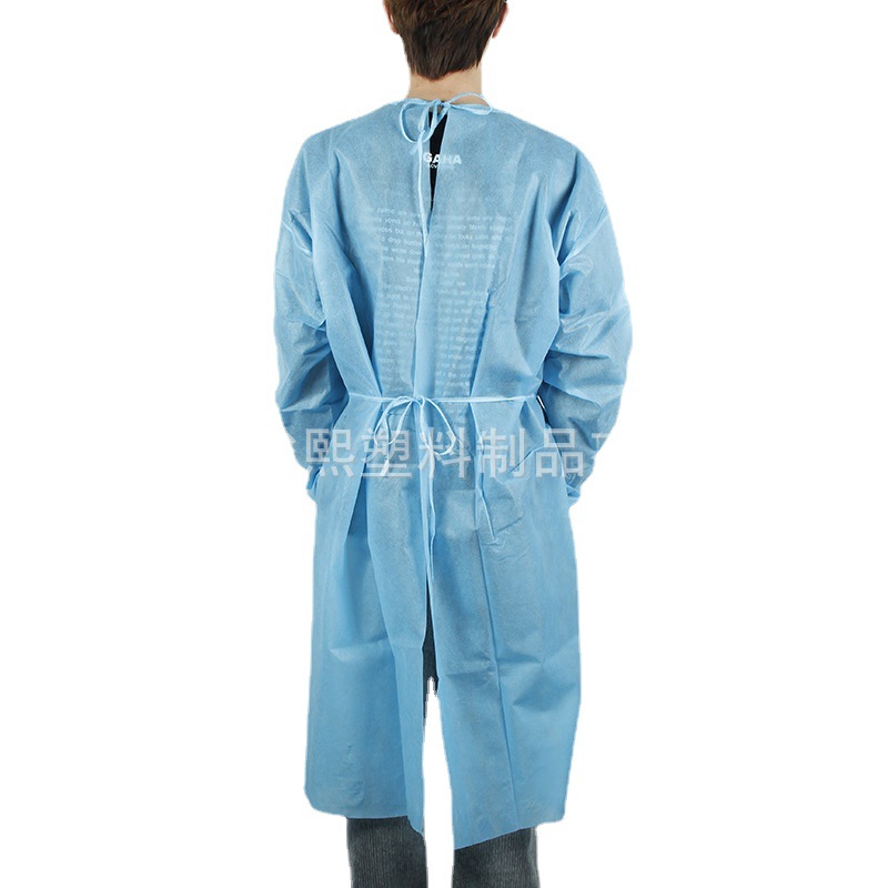 厂家 蓝色PP隔离衣针织袖口 后系带无纺布透气防尘工作服 可批发