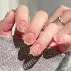 Sweet Pure Desire Style Wearable Nail Beauty Nail Sticker Ice Transparent Small Flowers Removable Student Short Nail Sticker Set Wholesale