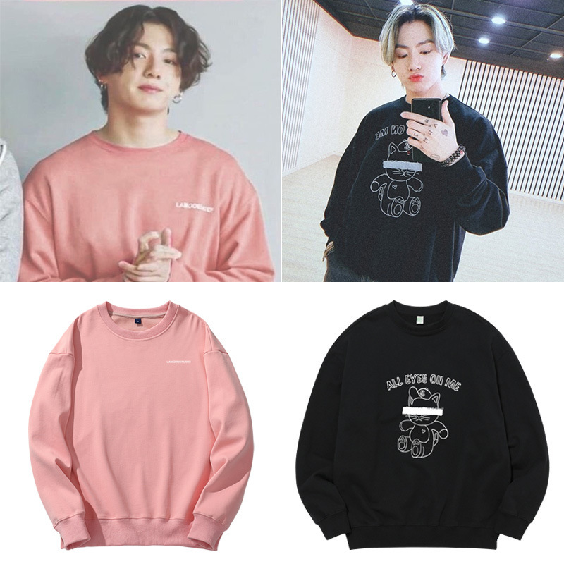 Bullet-proof Youth League Tian Yuguo ins same sweater loose casual printed fleece-lined thin spring, autumn and winter top clothes