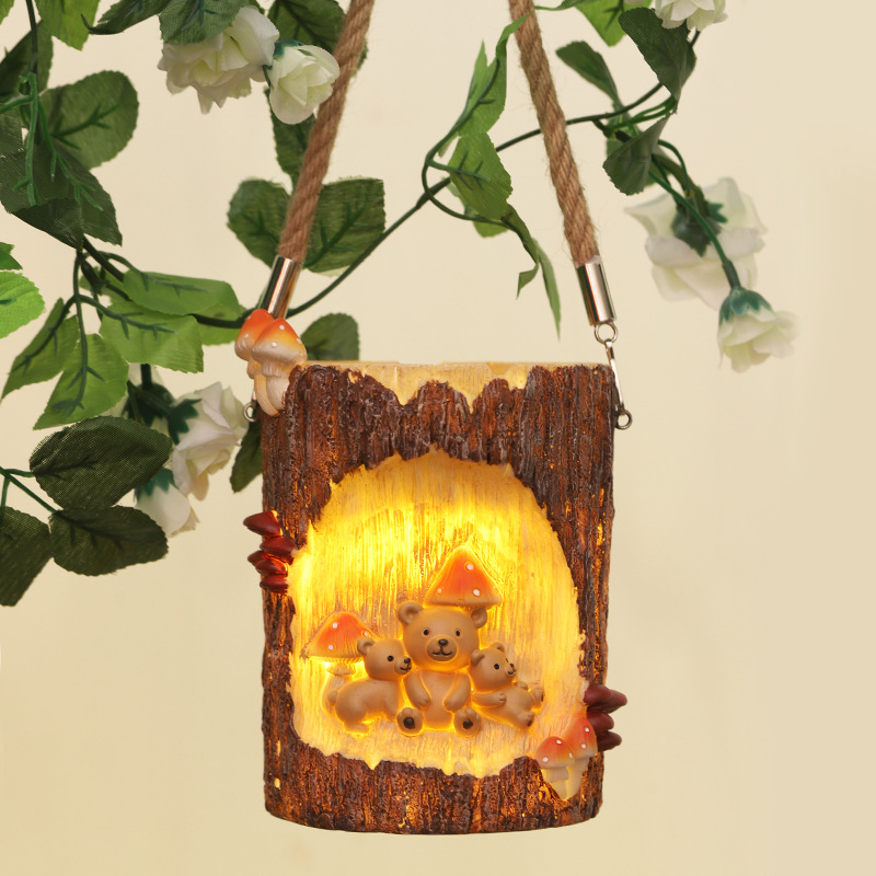 Hogar creativo jardinería paisaje jardín erizo tocones de árbol ahorro de energía luz nocturna decoración balcón colgante de luz solar