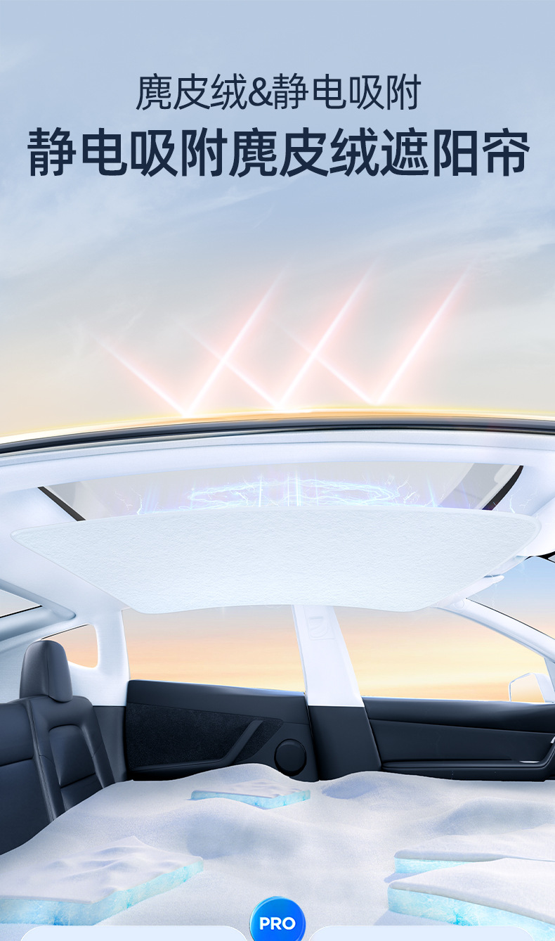 Suitable for Xpeng P7/P7+/Mo3 Suede Electrostatic Adsorption Sunshade Curtain Car Sunroof Sunshade