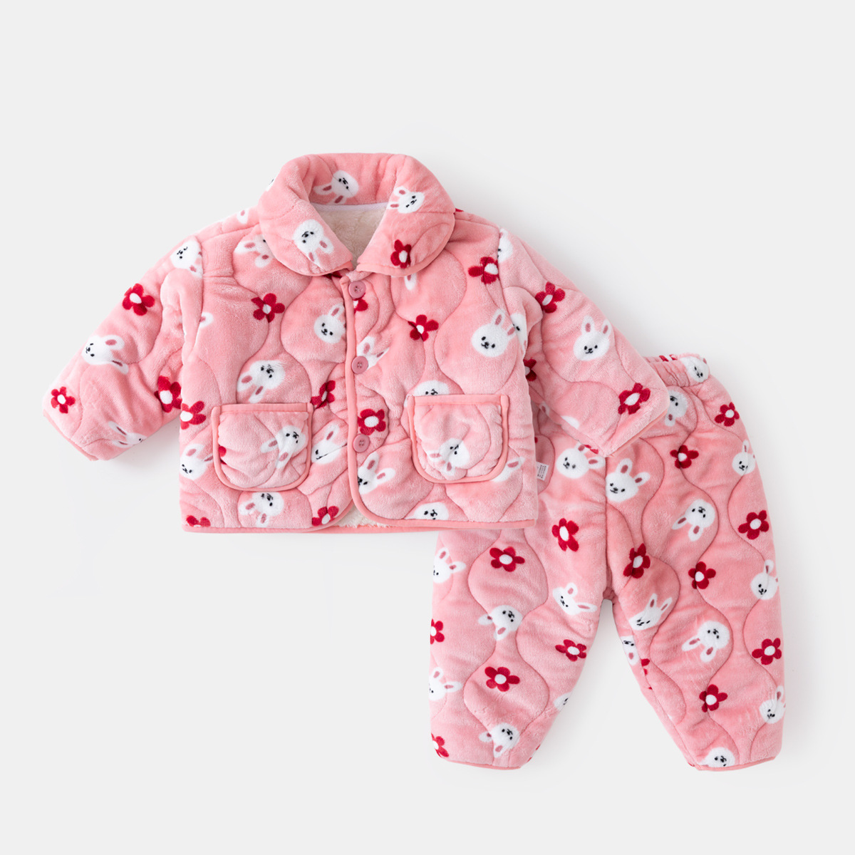 Ropa para el hogar de los niños ropa de invierno de dos piezas para niños Pijamas Pijama pantalones forrados de lana para Niñas Ropa cálida de algodón acolchado ropa de invierno