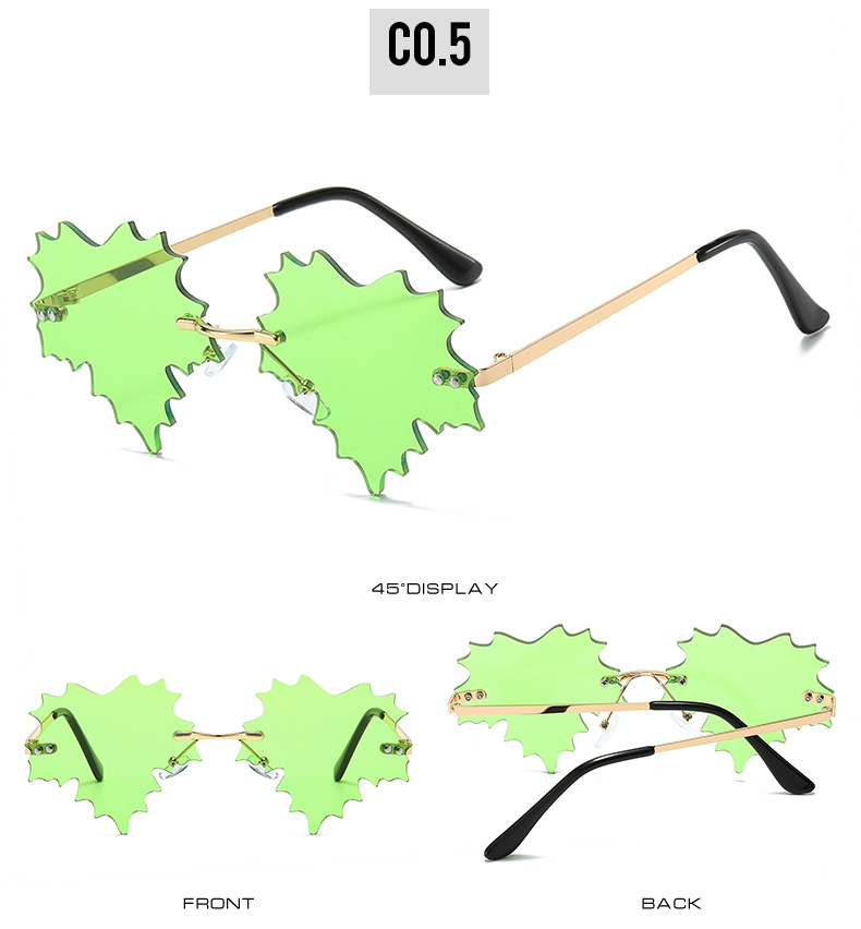 Frameless Sunglasses For Women Unique Hip Hop Maple Leaf Design_voghion.com