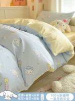 Хлопковый комплект одеял Sanrio для студенческого общежития, комплект из трех предметов, полный комплект одинарного матраса и подушки из чистого хлопка, комплект из шести предметов