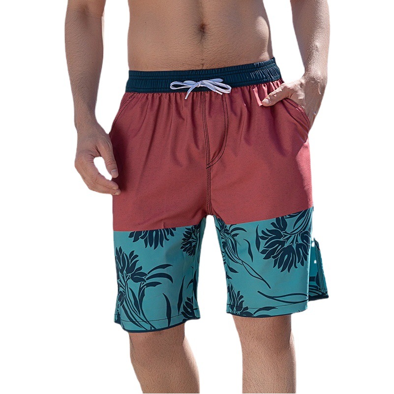 Pantalones de playa pantalones cortos sueltos de secado rápido para hombres color a juego impreso de cuatro lados estiramiento transfronterizo ocio vacaciones playa pantalones cortos moda