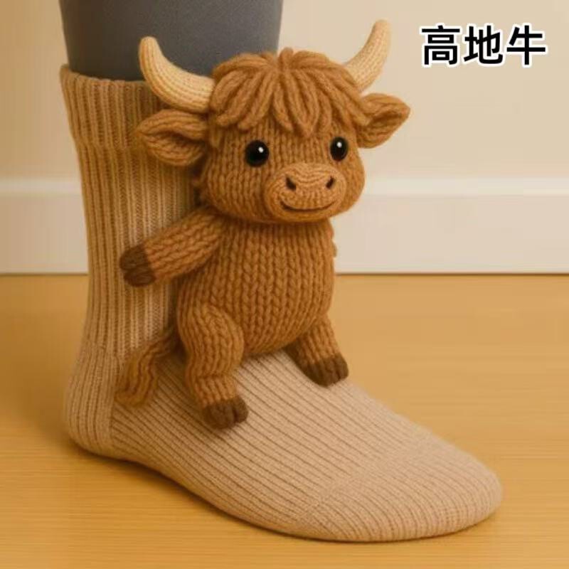 Cross-Border New Product Animal Socks Christmas Knitted Sloth High-Low Animal Socks Warm Socks for Autumn and Winter