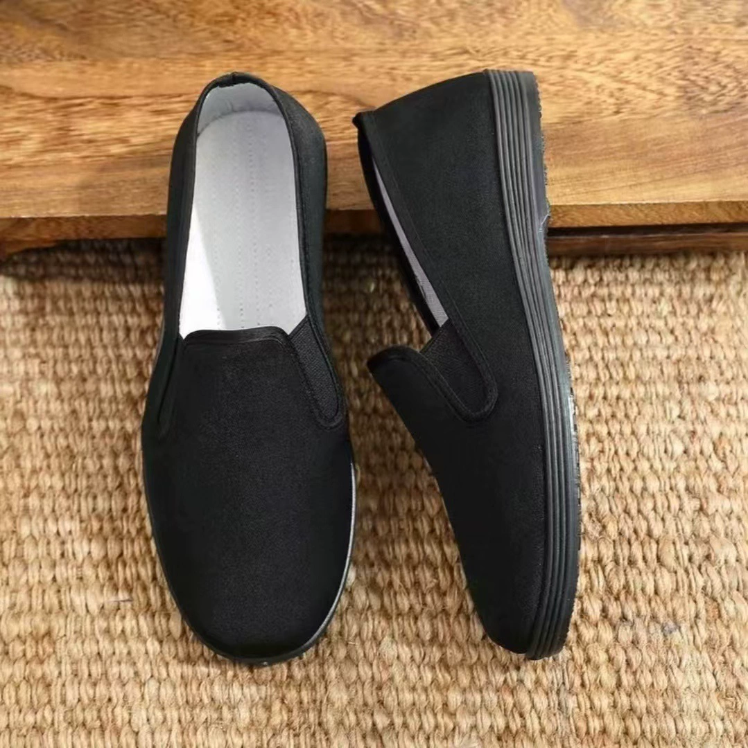 Старые пекинские тканевые туфли, мужские летние черные повседневные удобные универсальные дышащие туфли Тай Чи на мягкой подошве, туфли для вождения водителя