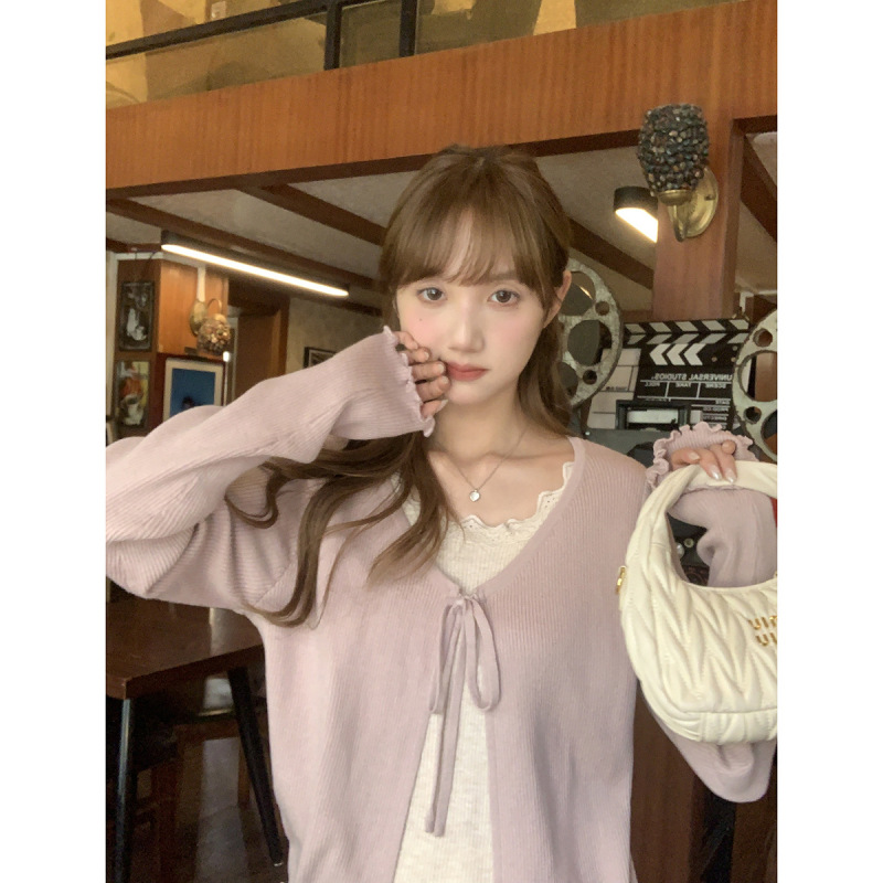 甜美风慵懒感假两件针织衫女2025秋新款时尚百搭设计感上衣A6542|undefined