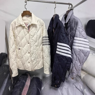 TB秋冬新款四道杠菱格纹翻领轻薄羽绒服女白鸭绒宽松休闲夹克外套