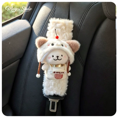 New Style Afternoon Tea Line Art Seat belt shoulder pad - white-velvet-shoulder-pads-1-puppy-hood-line-white-dog