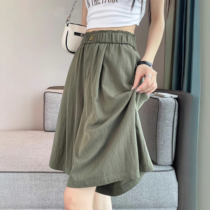 Ice Silk Yamamoto Shorts Women's Summer 2025 New High Waist Casual Loose Large Size Wide Leg Medium Pants Five Points Skirts
