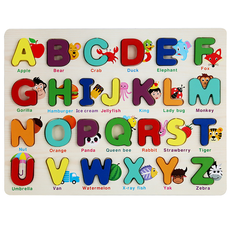 Puzzles de madera transfronterizos Puzzles de madera para niños Puzzles de forma alfanumérica Puzzles de aprendizaje para niños Juguetes de Puzzles