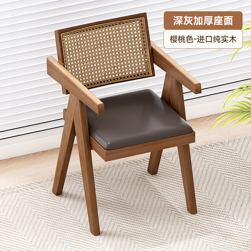 Hogar Chandigarh Silla de ratán de estilo antiguo con reposabrazos, silla de ratán de ocio simple y moderna, silla de comedor de madera maciza