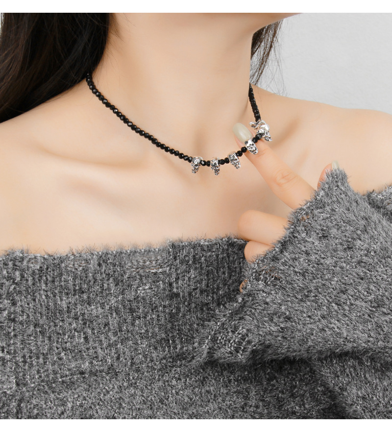 Beaded Chain Chain Type 1 Piece Quantity Vintage Style Punk Skull Artificial Crystal Alloy Halloween Unisex Necklace