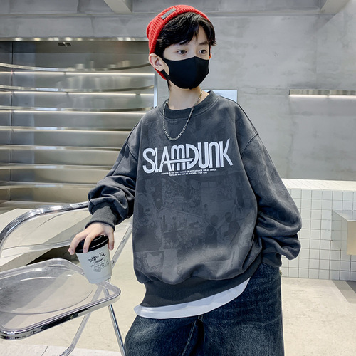 Genius whale boys 'sweaters spring and autumn children's autumn letter-printed middle and big children's blouse spring and autumn plus velvet children's clothing