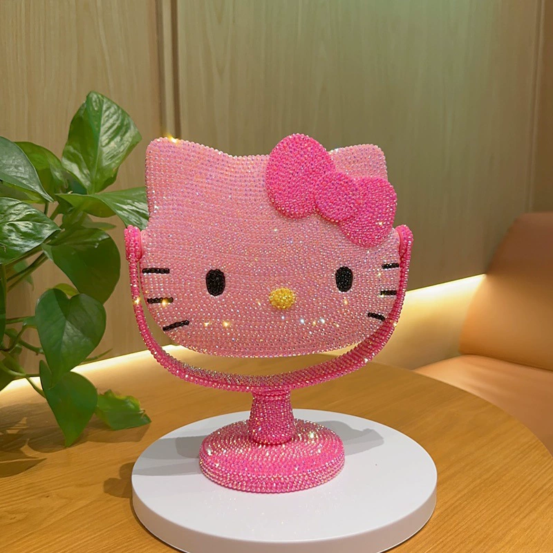 Вращающееся зеркало Hello Kitty, набор для DIY с нашивкой и сумочкой, зеркальце в стразах