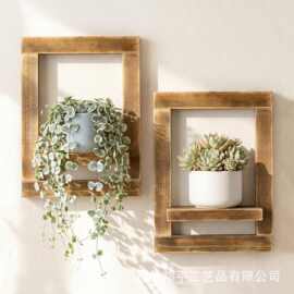 跨境方形装饰筐置物架免打孔浮动隔板整理架客厅背景墙花瓶展示架