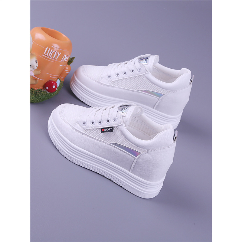 Platform Thick-Soled Women's Shoes 2025 Spring and Summer New Style Cut Out Breathable Women's Mesh Shoes Slimming Look Casual Inner White Shoes for Women