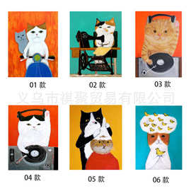 搞笑创意可爱猫咪幽默理发店儿童卡通装饰画现代艺术图片画芯