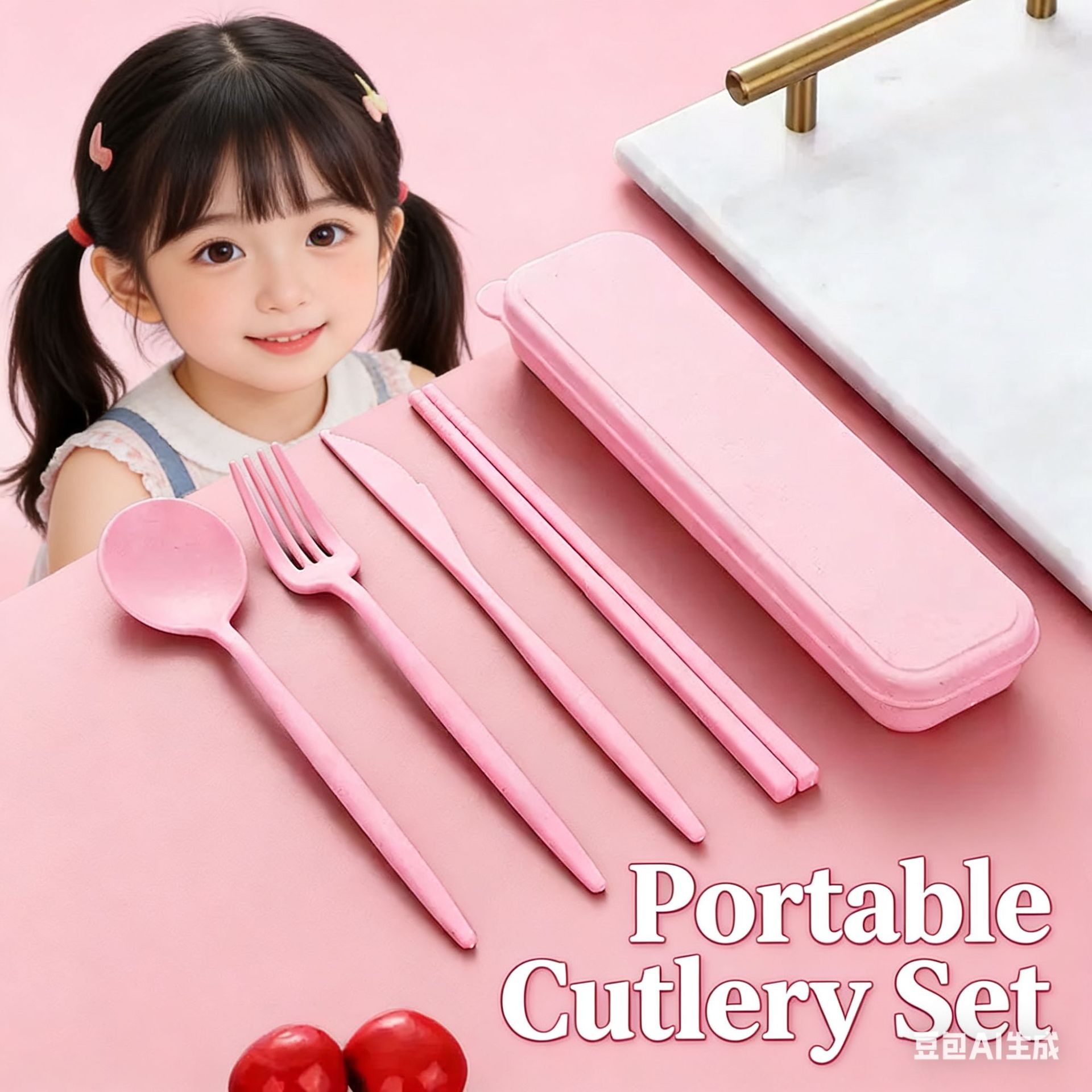 4 피스 칼과 포크 스푼 젓가락 야외 휴대용 밀짚 상자 식기 세트 크로스 보더 포르투갈 스타일 식기