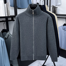 KAIDINGSEN外贸男装新款针织开衫简约纯色翻领秋冬男士毛衣外套潮