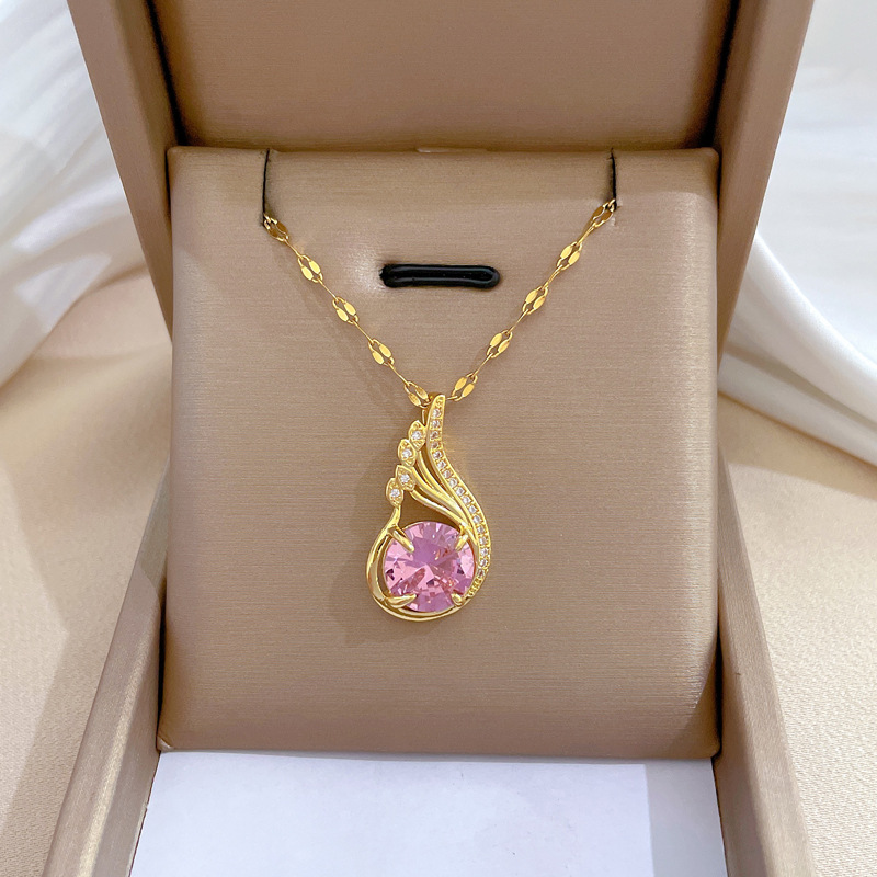 Fashion Star Butterfly Stainless Steel Inlay Zircon Pendant Necklace 1 Piece