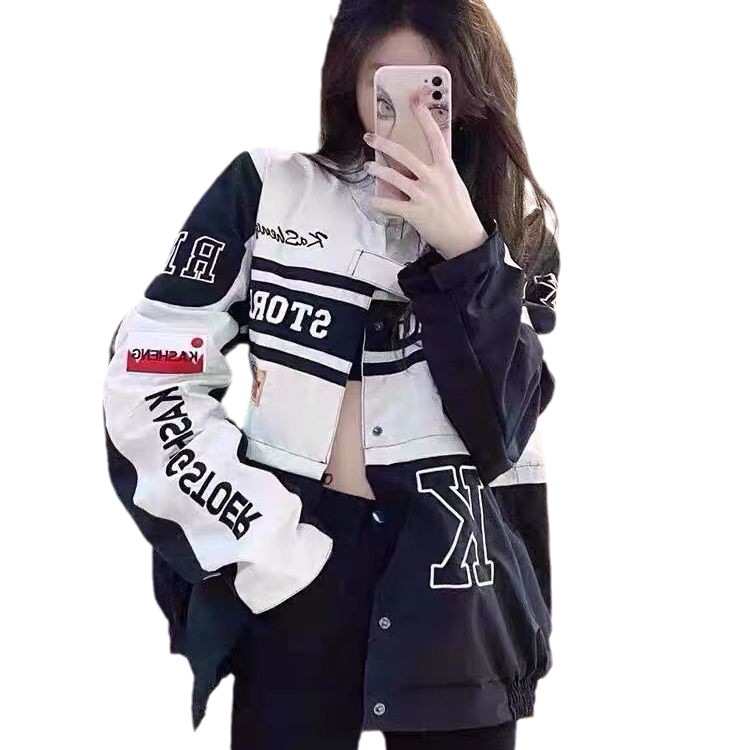 Americana desmontable chaqueta de la motocicleta pareja retro hip hop Suelta todo partido uniforme de béisbol nueva chaqueta
