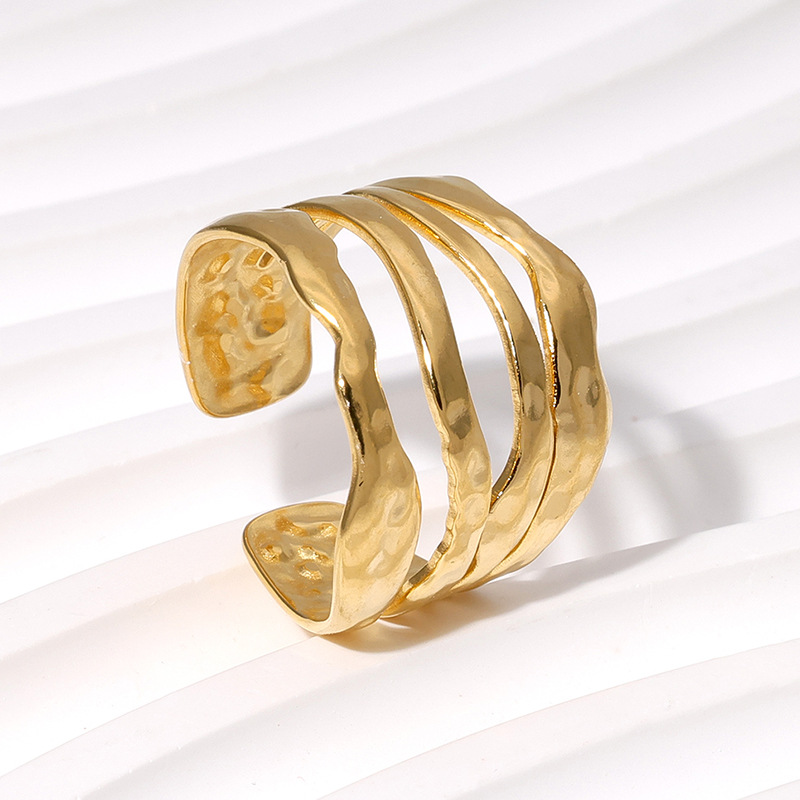 Adjustable Ring Size 1 Piece Quantity PVD Coated Real Gold Plated 18K Gold Geometric 304 Stainless Steel Retro Roman Style Waterproof Non Tarnish Open Rings