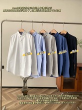 美汤系~女士条纹纯色胸口小标刺绣长袖polo领衬衫外套上衣1799