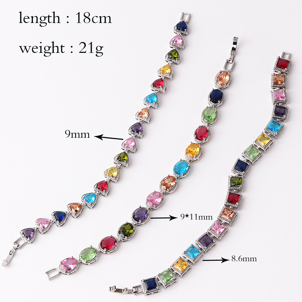 26g Weight Gold Plated Plating Material Zircon Inlay Material Bracelets Classification Vintage Style Round Colorful Square Copper Plating Inlay Zircon Gold Plated Bracelets