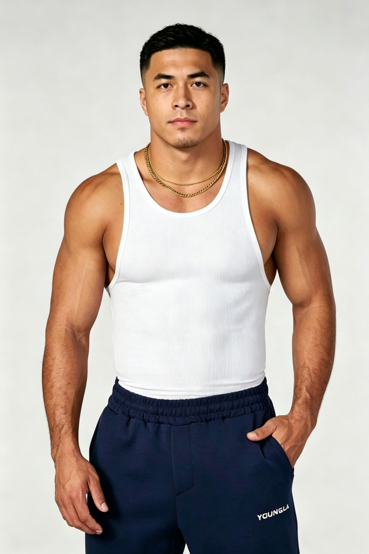 Chaleco de textura peinada, chaleco grande, ropa de entrenamiento de ocio deportivo de verano para hombres, camiseta sin mangas seca a hombros