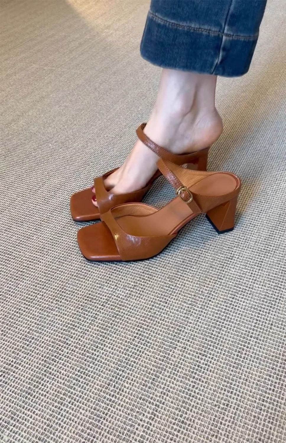 Women's Mules Nude High-heeled Sandals With Square Toe And Chunky_voghion.com