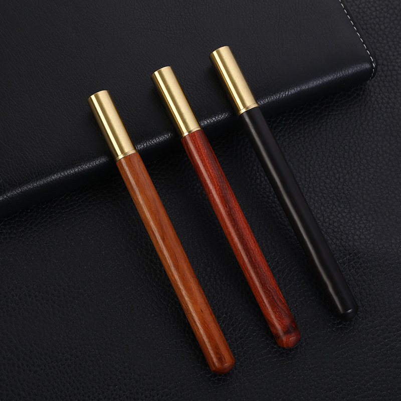 Brass Signature Pen Sandalwood Retro Black Gel Pen Engraving Ballpoint Pen Business Office Metal Signature Pen