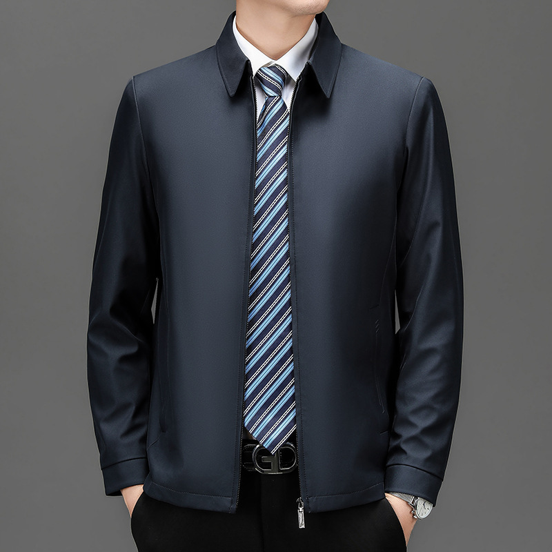 Luxury Brand Men's Jacket Autumn New Casual Wrinkle-Free Middle-Aged Dad's Turn-Down Collar Jacket Commuter Style