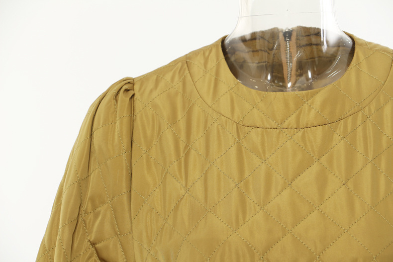 Autumn Winter round Neck Quilted High Waist Loose Dress Cotton Padded Jacket for Women