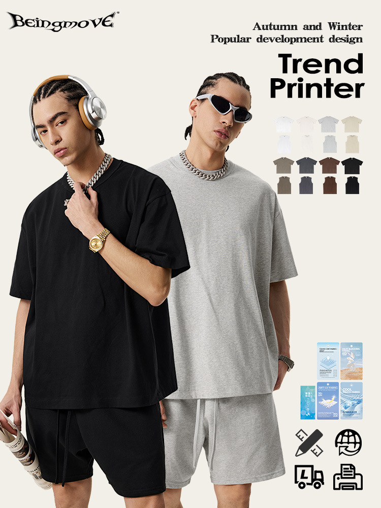 2025 verano comercio exterior europeo y americano marca de moda tecnología fresca chaleco de hombro ancho camiseta suelta de manga corta personalización al por mayor para hombres