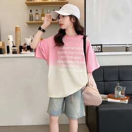 外贸批发韩版女童短袖T恤嘻哈渐变中大儿童装夏季时尚女孩上衣潮t