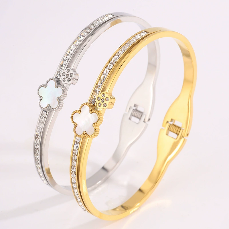 Fresh white fashionable women's bracelet flower-shaped stainless steel, accessory, European style