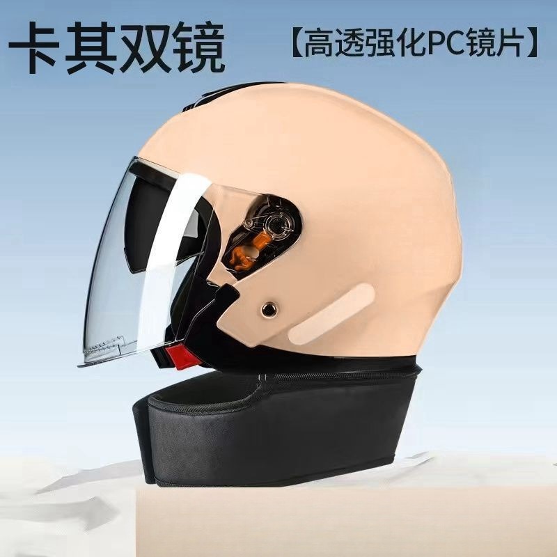 Casco de vehículo eléctrico para hombres y mujeres, doble espejo de invierno, medio casco caliente, sombrero de motocicleta universal de cuatro estaciones