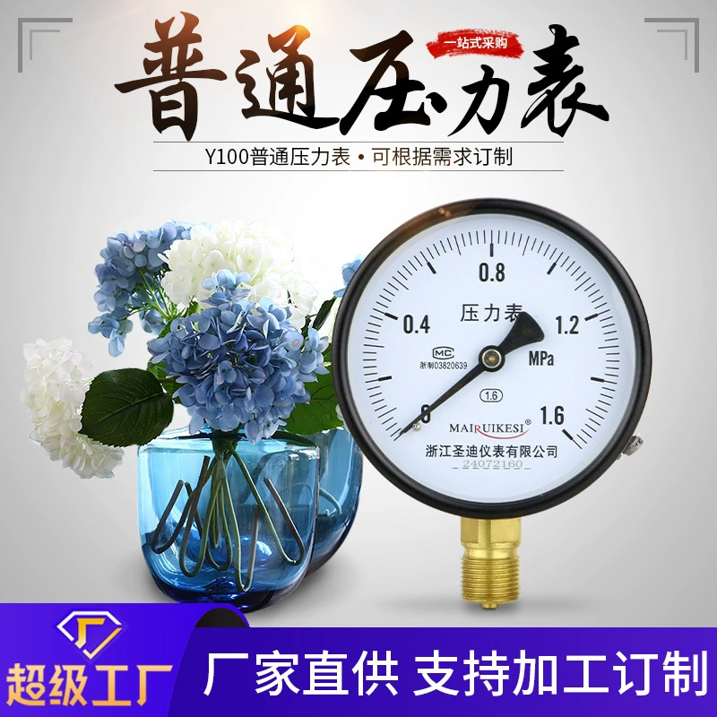 Стандартный манометр M20*1.5 с радиальным подключением для измерения отрицательного давления в системах водоснабжения, газоснабжения, нефте- и гидравлических систем, стандартный манометр из нержавеющей стали Y100.