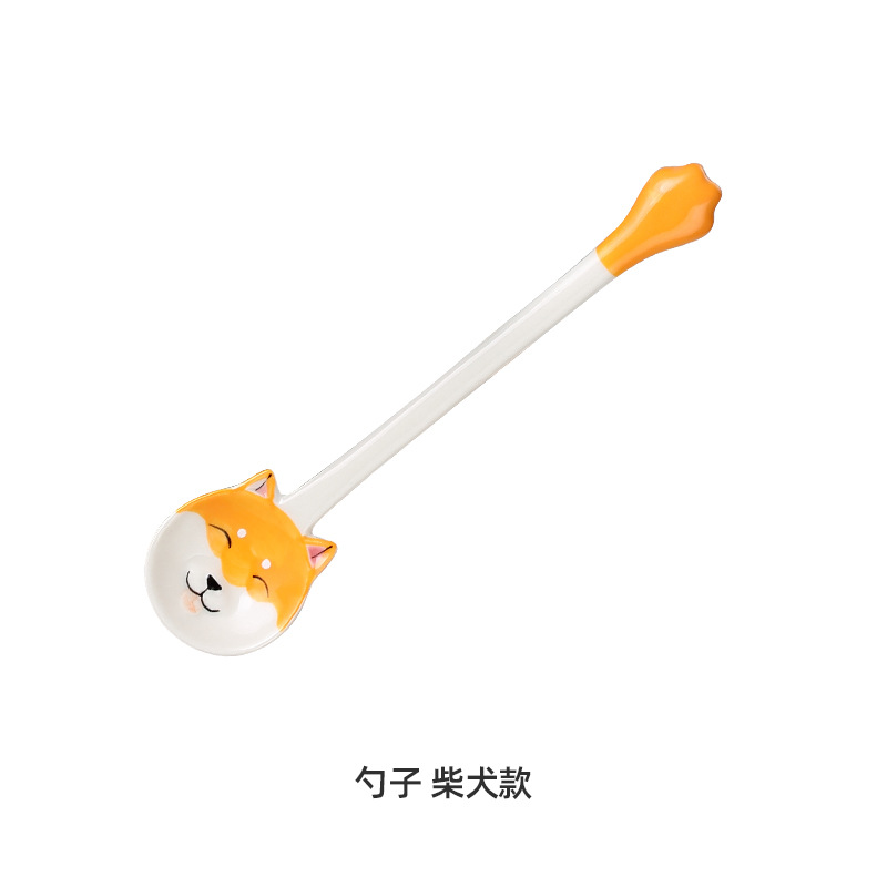 Cerámica Shiba Inu Corgi pintada a mano pequeña cuchara niños alimentación del bebé lindo suplemento alimenticio de dibujos animados cuchara de sopa cuchara hogar