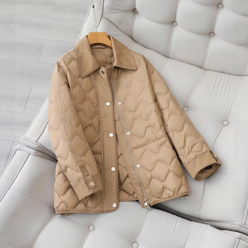 Goose down Coat with Lapel Collar, Quilted Diamond Pattern, Women's Mid-Length Versatile Fashion Winter Warm 90% White Goose down Jacket Goose down Coat with Lapel Collar, Quilted Diamond Pattern, Women's Mid-Length Versatile Fashion Winter Warm 90% White Goose down Jacket