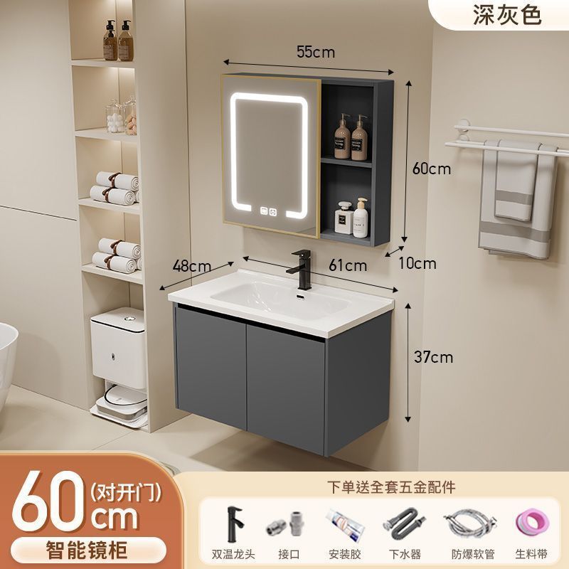 Gabinete de baño de aluminio inteligente espacial grueso combinación lavabo lavabo en cerámica lavabo fábrica de inodoro al por mayor