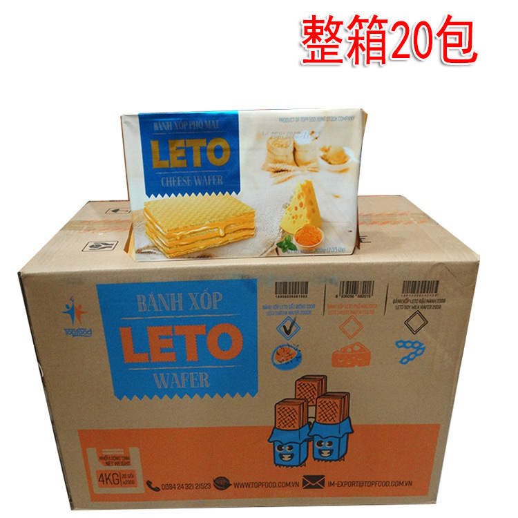 A large quantity of bulk wholesale Vietnamese imported snacks LETO wafer cookies 200g Durian flavor, cheese flavor sandwich cookies