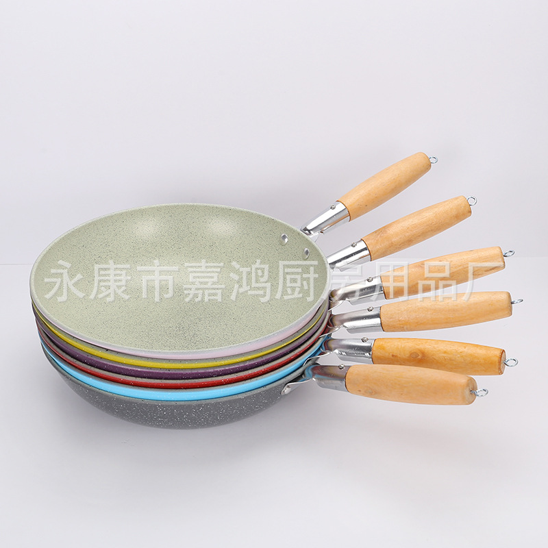 가정용 Wok 나무 손잡이 Wok 붙지 않는 Wok 선물 냄비