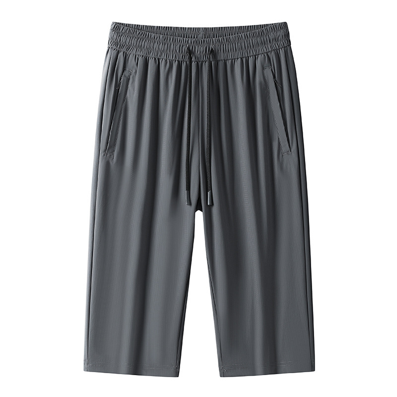 2025 Main Fabric L-6Xl Ice Silk Cropped Pants Men's Summer High-Quality Beach Pants Loose Plus Size Plus Size