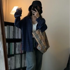 2025韩系蓝色格纹长袖衬衫女春夏宽松休闲百搭复古小众慵懒风衬衣